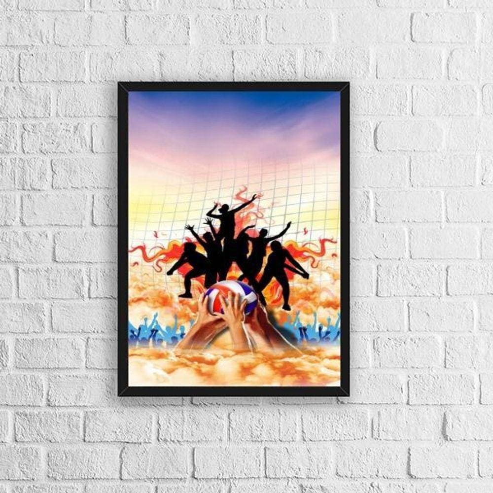 Quadro Decorativo Vôlei De Praia 45X34Cm - Com Vidro