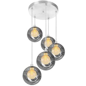 Lustre Pendente Escovado Quíntuplo Harmony Bolinha Fumê