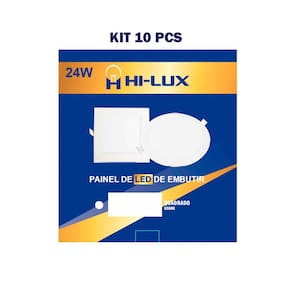 Kit 10 Paineis De Led Embutir Quadrado 24W 6500K Branco Frio