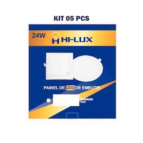 Kit 05 Paineis De Led Embutir Quadrado 24W 6500K Branco Frio