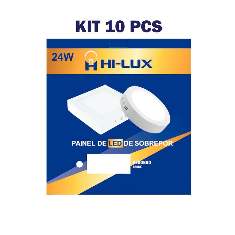Kit 10 Paineis De Led Sobrepor Redondo 24W 6500K Branco Frio