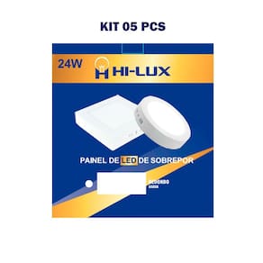 Kit 05 Paineis De Led Sobrepor Redondo 24W 6500K Branco Frio