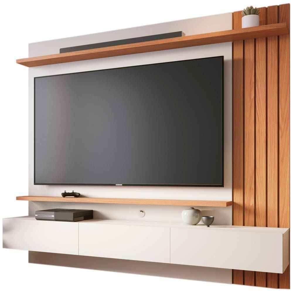 Painel Home Suspenso Para Tv 70 Polegadas Juriti Off White Matte Freijo Clb Off White Matte Freijo
