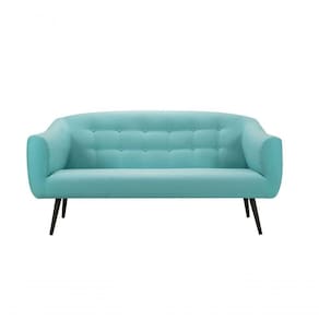 Sofá Zap 3 Lugares Suede E Linho - Daf Mobiliário Cor Azul Turquesa