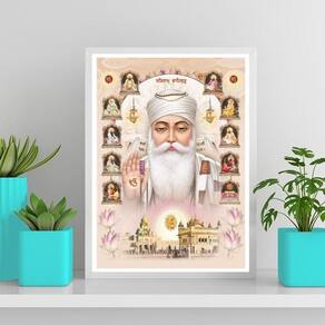 Quadro Guru Nanak Dev Ji 45X34Cm - Com Vidro