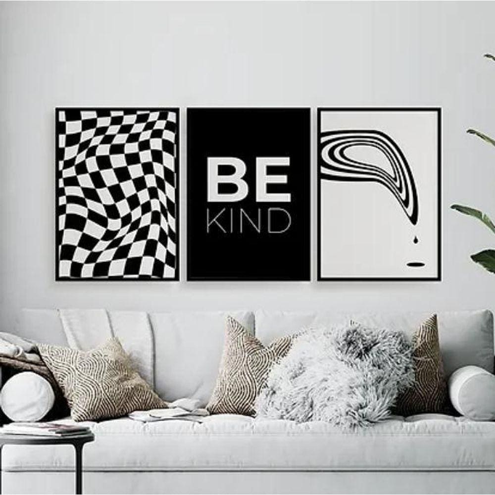 Kit 3 Quadros Optical Art- Be Kind 24X18Cm