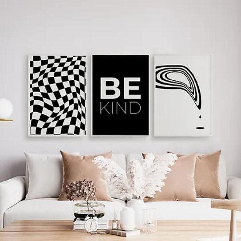 Kit 3 Quadros Optical Art- Be Kind 45X34Cm
