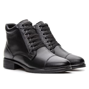 Bota Coturno Feminina Couro Cadarço Lisa Casual Moderna