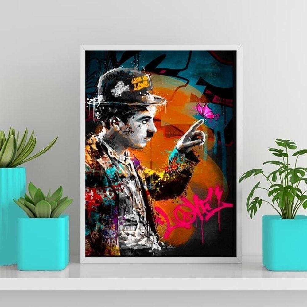 Quadro Arte Grafite Chaplin 33X24Cm - Com Vidro Branca