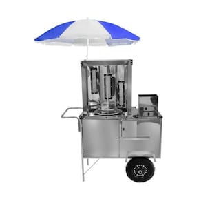 Carrinho Churrasco Grego Inox Rodas Pneumáticas e Guarda Sol