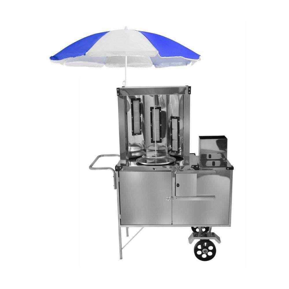 Carrinho de Churrasco Grego Inox Guarda Sol e Rodas Maciças