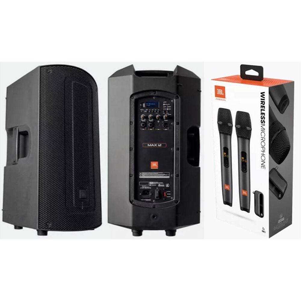 Caixa de Som JBL Max 12 Ativa BT (Par)+ 2 Mic sem fio MICBR2