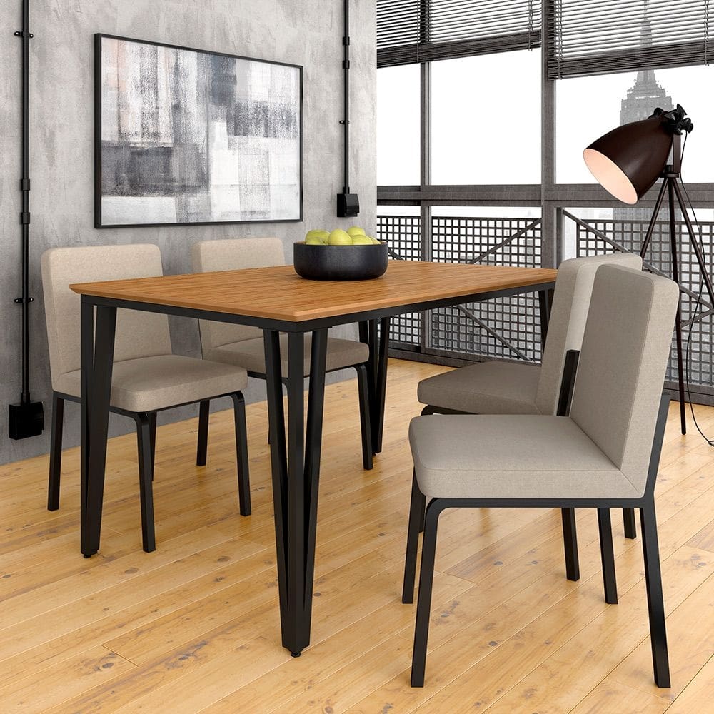 Mesa Com 4 Cadeiras Industrial 1,36 Denver Pt/cn/bg - Móveis Arapongas