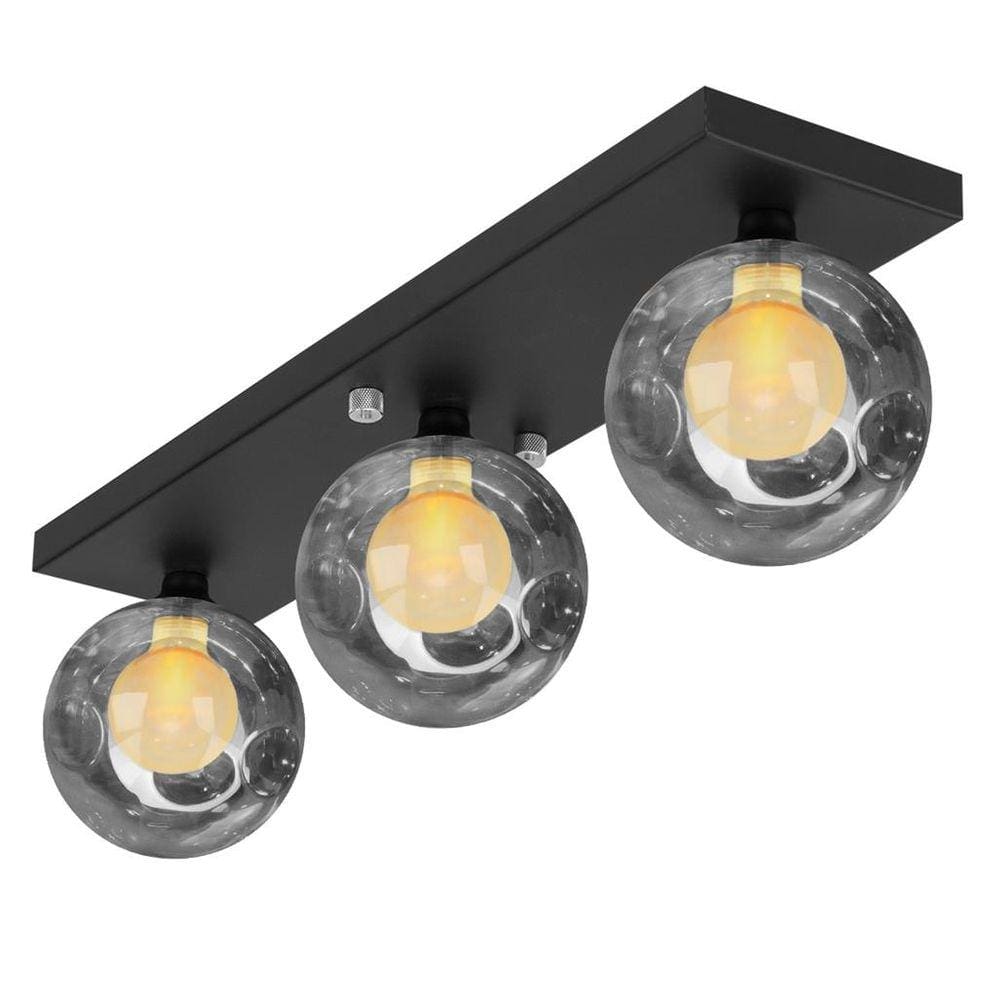 Lustre Retangular Triplo Preto Harmony Bolinha Fumê
