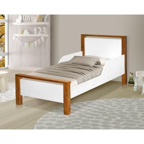 Mini Cama De Criança Infantil Montessoriana Branca E Castanho Com Colchão