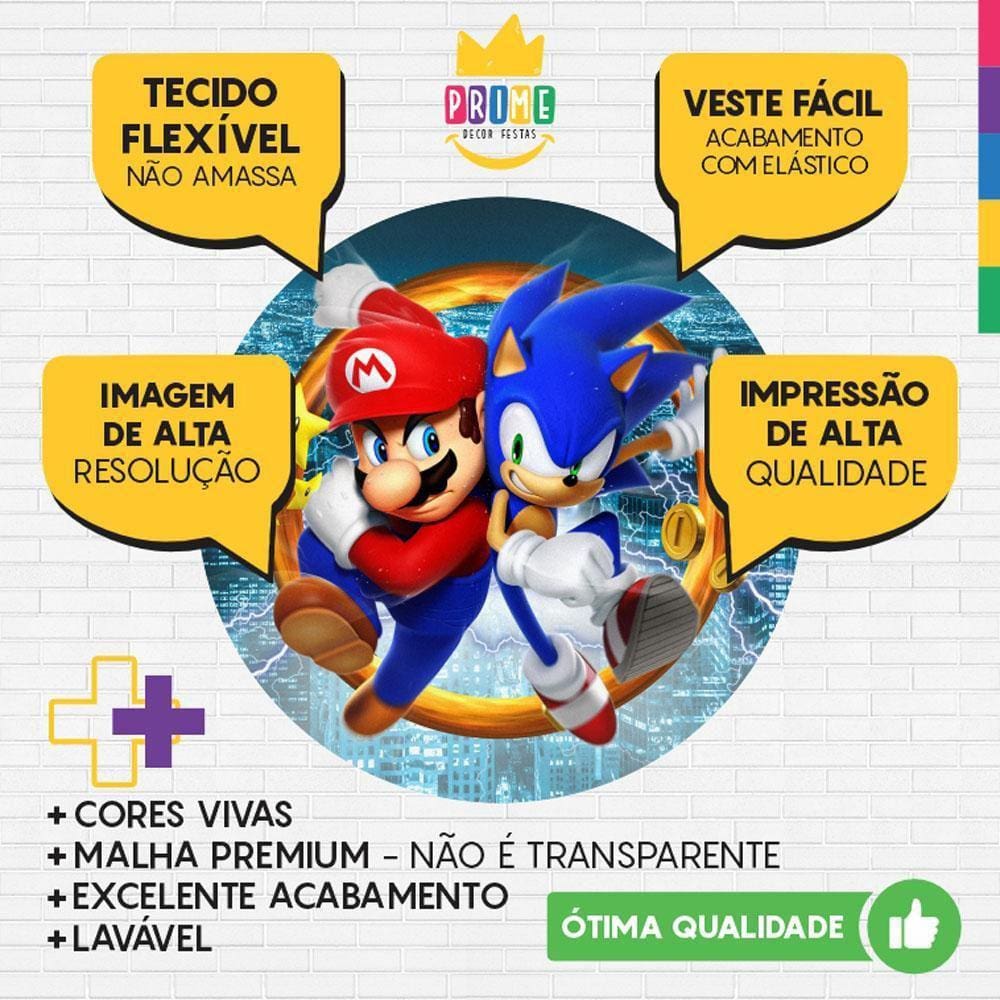 Painel Redondo de Festa Sonic 4 150cm - Tecido com Elástico