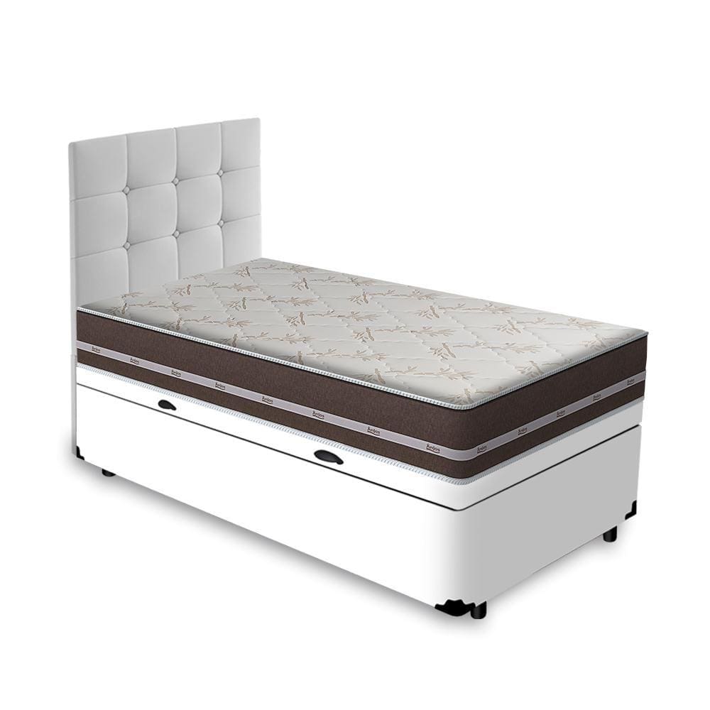 Cama Box Baú + Cabeceira Cassis e Colchão Solteiro - Anjos - Classic Superlastic 88cm