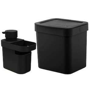 Lixeira Para Pia De Cozinha 4,7L E Dispenser Porta Detergente E Organizador 650ml Preto OU