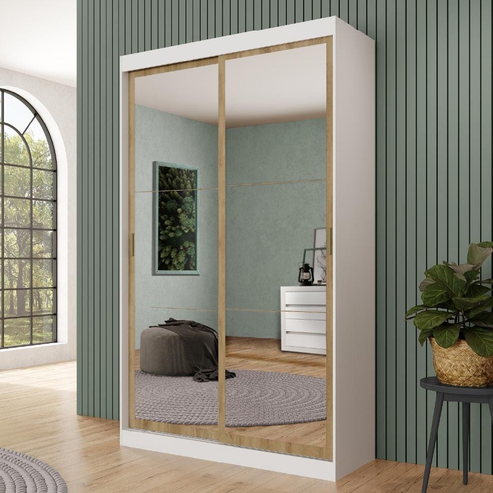 Guarda Roupa Casal 2 Portas 2 Gav Espelho Branco Carraro Nero