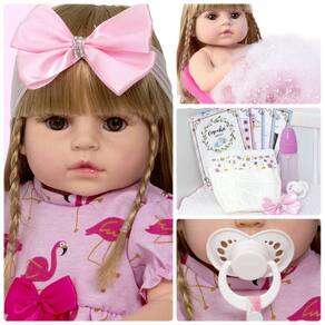 Bebê Reborn Boneca Baby Girafinha 100% Silicone Real Loira