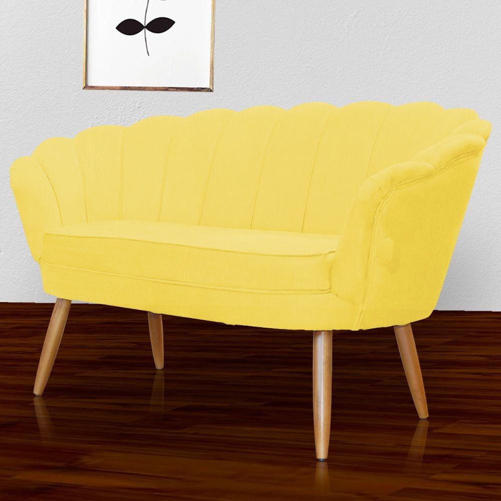 Namoradeira Estofada Decorativa Para Recepção Pétala Suede Amarelo - LM DECOR
