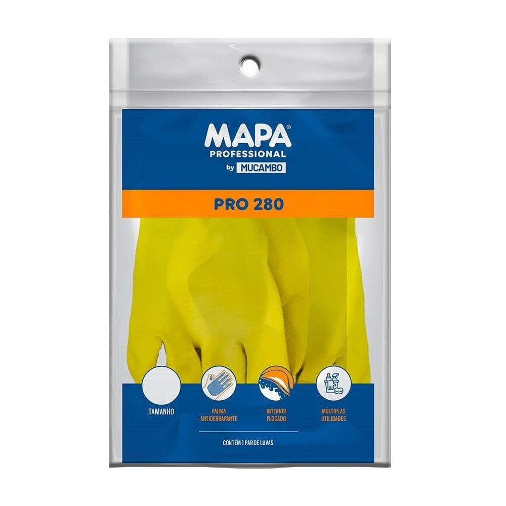 Luva Mucambo 280 Flex Profissional Flocada Amarela Tamanho G - Embalagem com 10 Pares