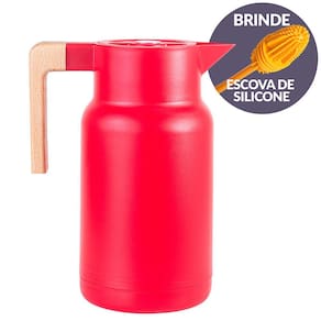 Garrafa Térmica Wood Fashion Vermelha 1L e Escova Limpeza Termopro