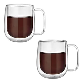 Kit 2X Caneca Vidro Duplo Xícara Parede Dupla Café Chá 260Ml