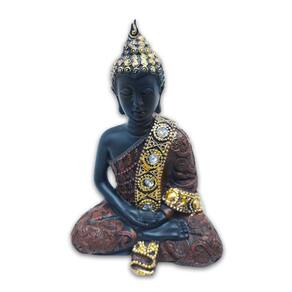 Buda Tailandês Meditando Sentado Yoga Preto Marrom 12 cm