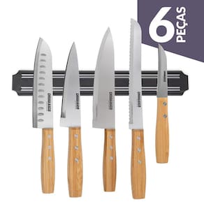 Jogo de Facas Churrasco com Barra Magnética Imã Gourmet Mix