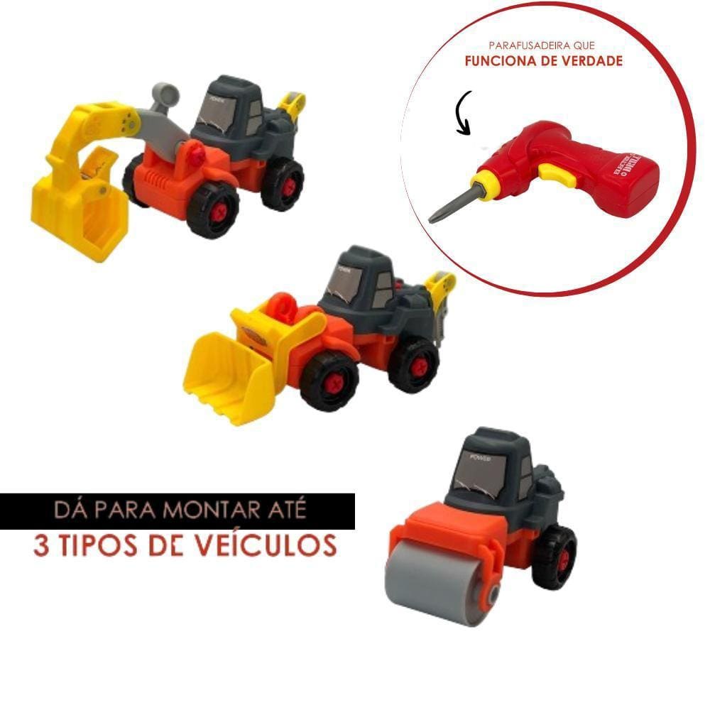 Kit Trator Construção Completo Escavadeira Guincho E Rolo 3