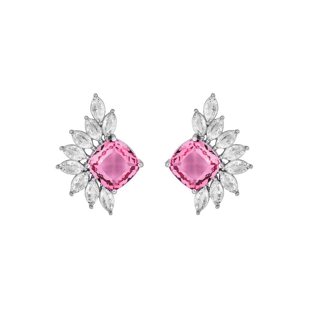 Brinco Ear Cuff Zircônia Rosa Navete E Zircônias Em Prata 925 E Ródio