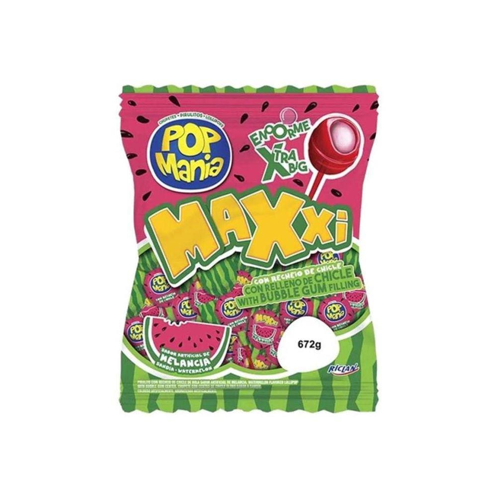Pirulito Chicle Pop Mania Maxxi Melancia C/24 Unid - 672g