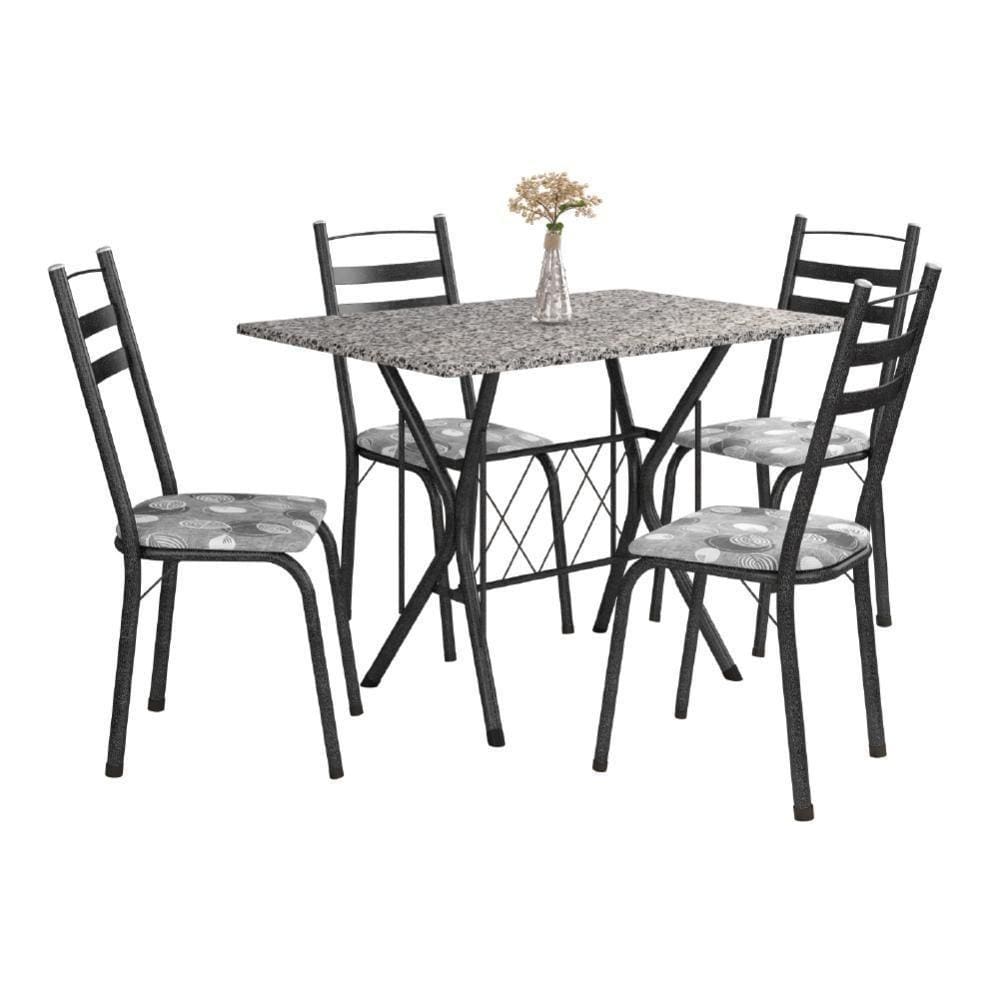 Conjunto De Mesa Itália New Com 4 Cadeiras 1,00m Artefamol Dark/granito Craquelado Dark