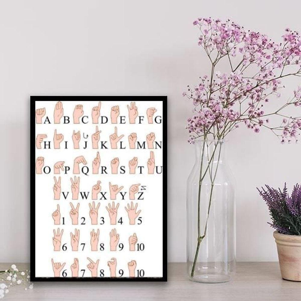 Quadro Decorativo Alfabeto De Libras 24X18Cm - Com Vidro