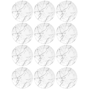 Jogo 12 Pratos de Sobremesa Germer Mármore Branco de Porcelana Raso Redondo 20,5cm