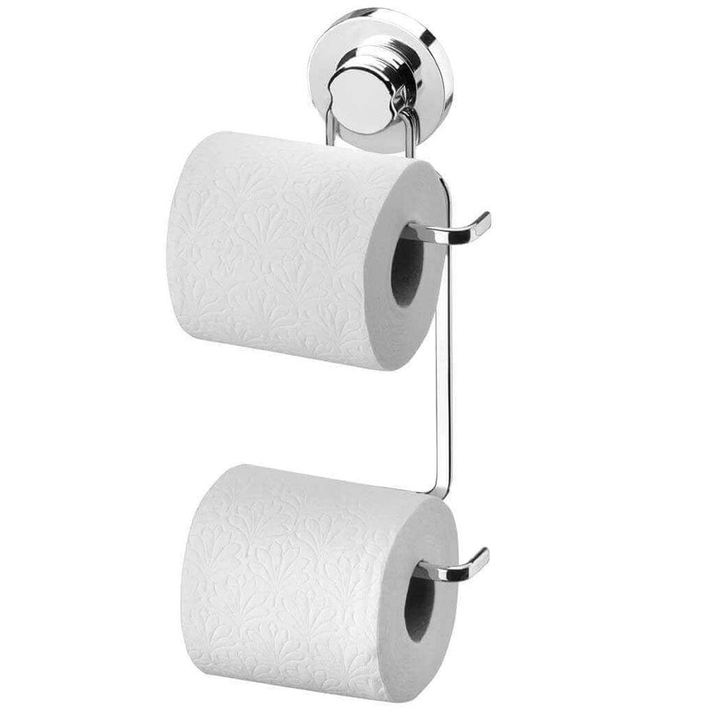 Porta Papel Higiênico com Ventosa Duplo Suporte Papeleira para Banheiro Lavabo Cromada Faciliti
