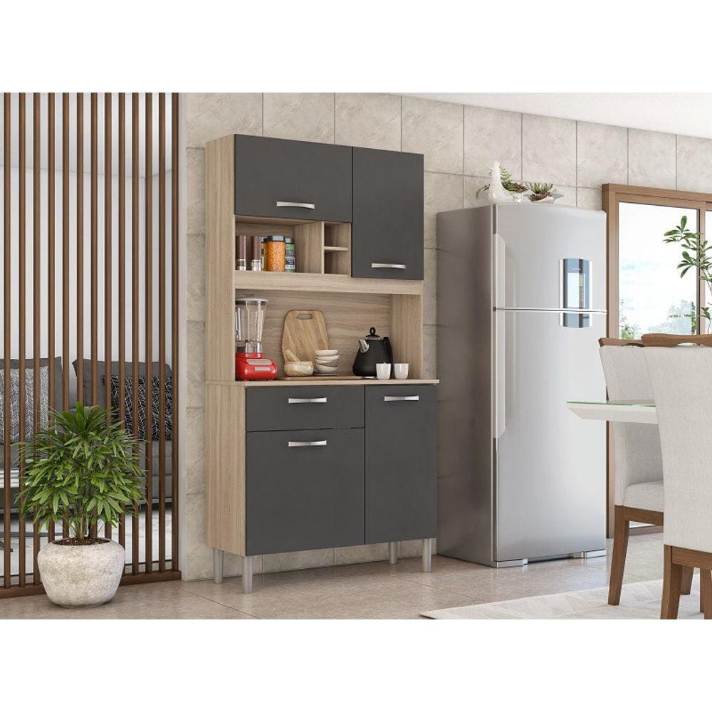 Armário Cozinha 4 Portas 1 Gavetas Malta - Avena/Grafito - Demóbile