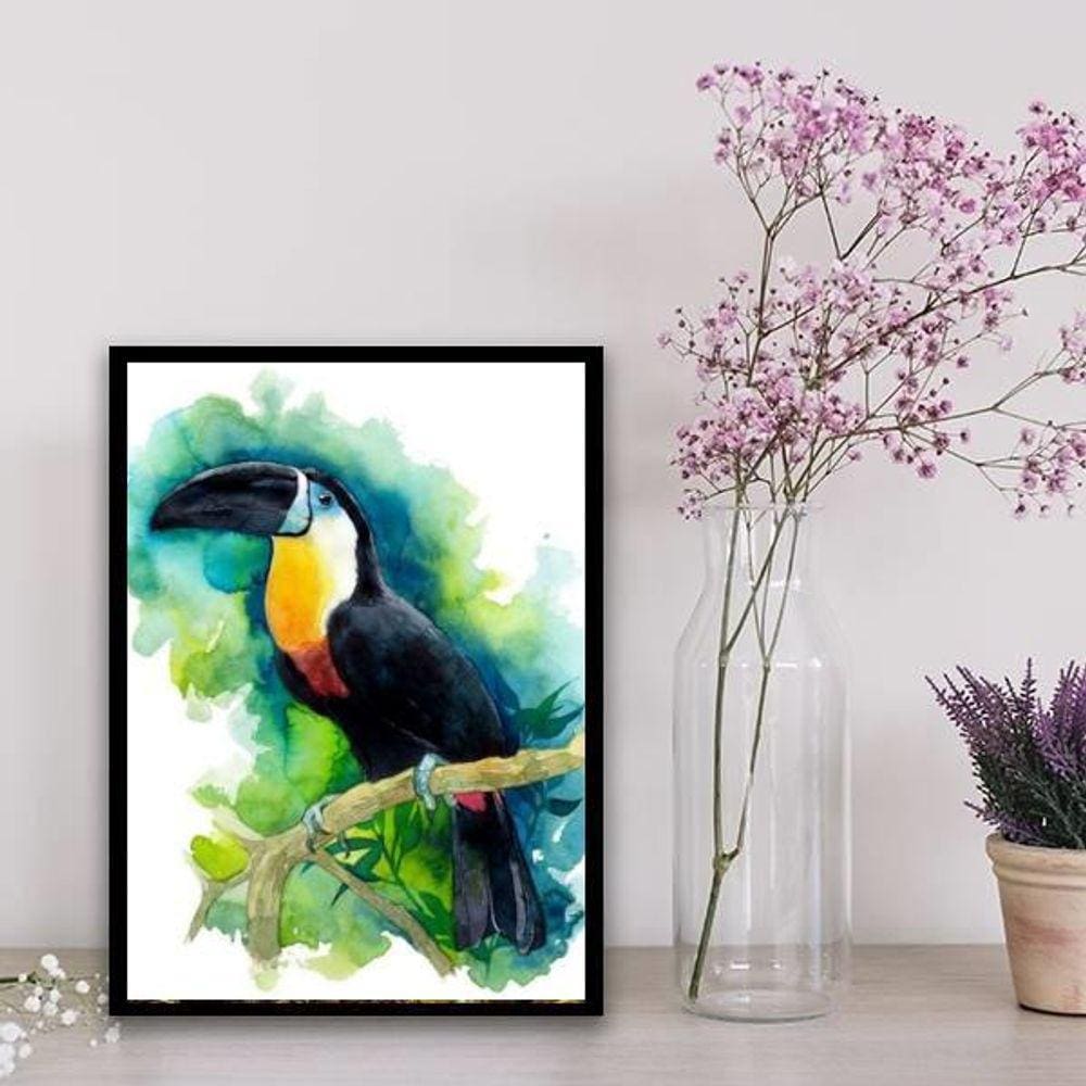 Quadro Decorativo Tucano Aquarela 24X18Cm - Com Vidro