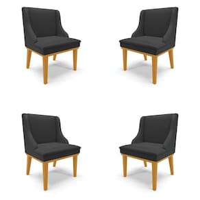 Kit 4 Cadeiras Decorativas Sala De Jantar Base Fixa De Madeira Firenze Pu Preto Fosco/castanho G19