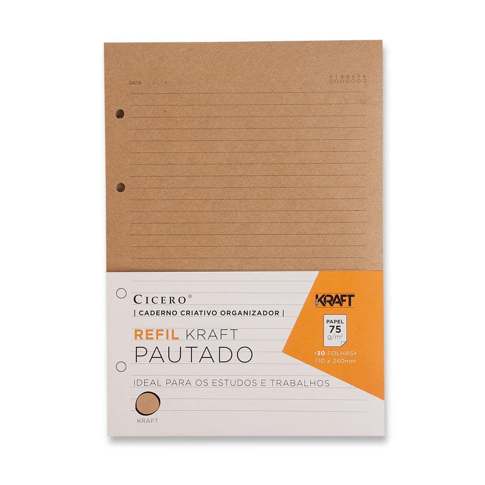 Refil Caderno Criativo 30 Fls 75g Kraft Pautado 17x24 Cicero
