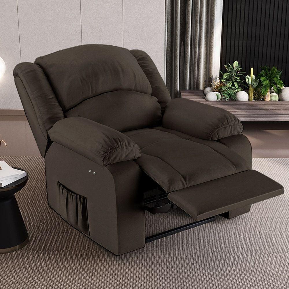 Poltrona Do Papai Reclinável Sala De Cinema Madrid Power Touch Massagem Usb Pu Marrom G23