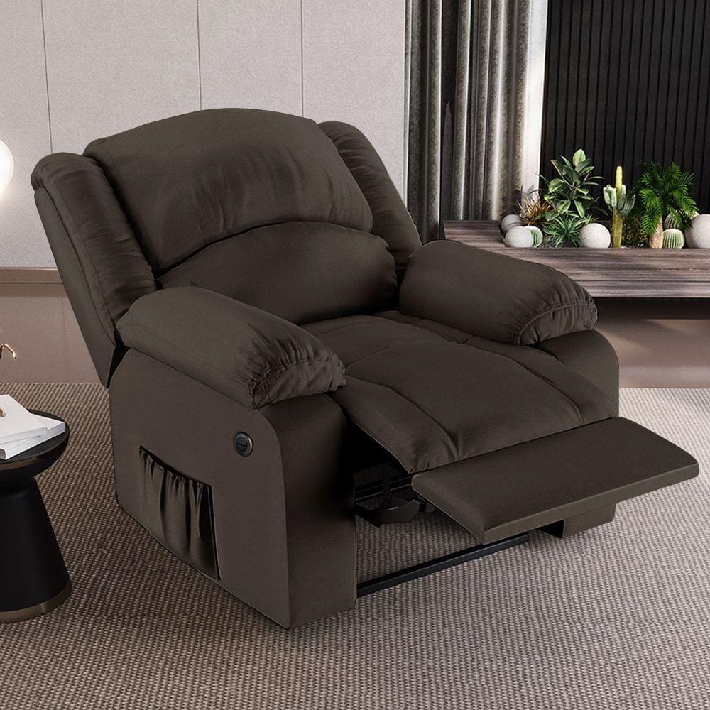 Poltrona Do Papai Reclinável Sala De Cinema Madrid Power Elétrica Massagem Usb Pu Marrom G23