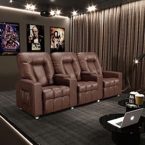 Poltrona Do Papai Reclinável 3 Lugares Sala De Cinema Pequim Manual Pu Marrom G23 - Gran Belo