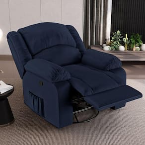 Poltrona Do Papai Reclinável Sala De Cinema Madrid Glider Manual Giratória Pu Azul G23