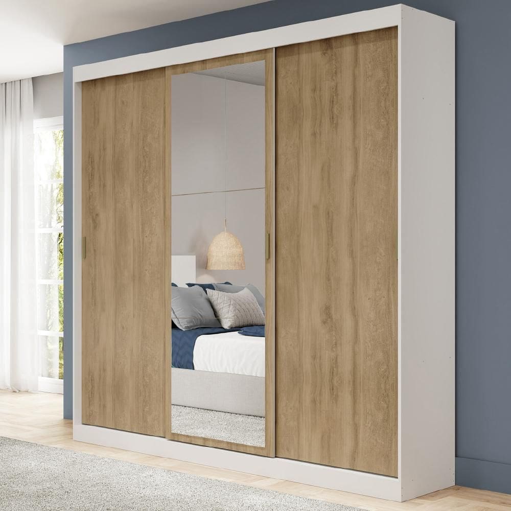 Guarda Roupa Solteiro 3 Portas 4 Gav 1 Espelho Branco Fenix