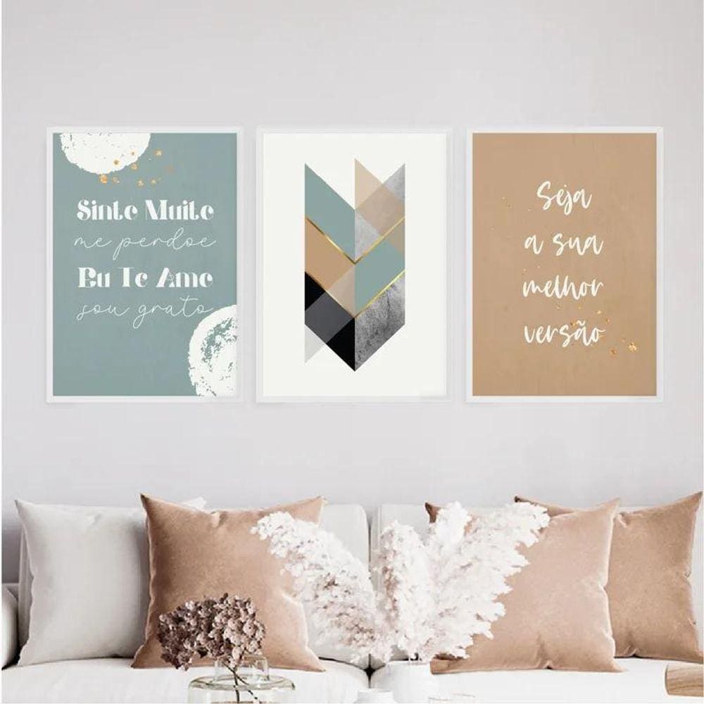 Kit 3 Quadros Ho`Oponopono Abstrato 33X24Cm - Vidro Branca