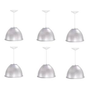 Kit 6 Luminária Prismática Pendente 16 Polegadas Reforçada