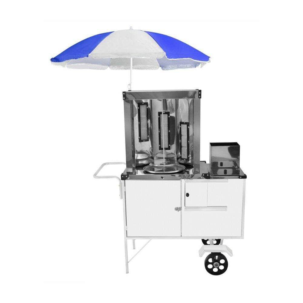 Carrinho de Churrasco Grego com Guarda Sol e Rodas Maciças