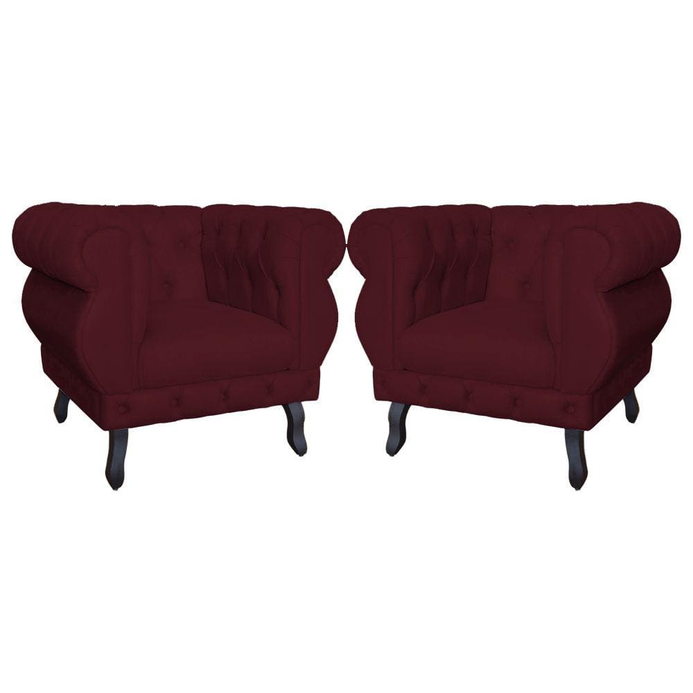 Kit 2 Poltronas Decorativa Sala Recepção Maya Suede Bordo LM DECOR